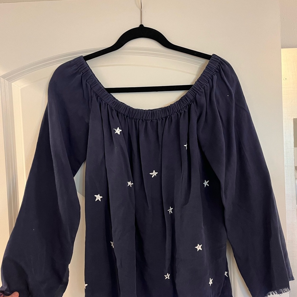 Women's Cloth & Stone Navy Star Embroidered Top